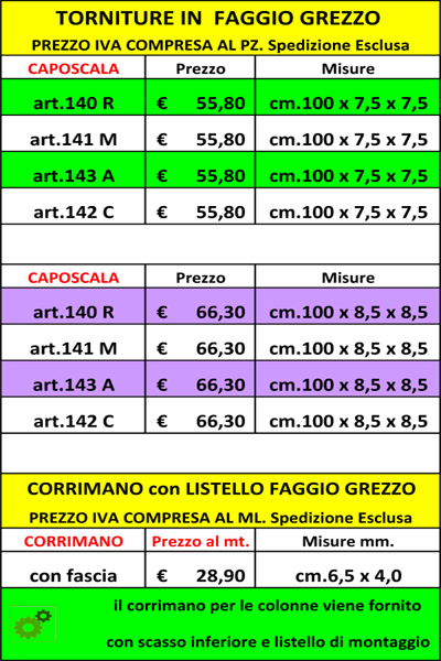 Colonna Caposcala In Legno Di Faggio - 119x9x9 Cm, Grezza, Per Scale, Pronta Per Verniciatura